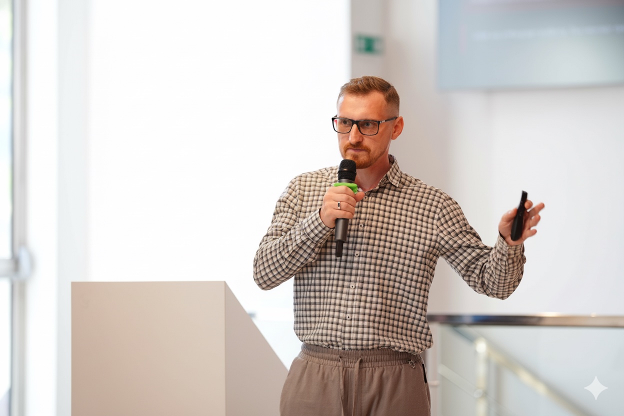 Рабочее пространство с ноутбуком и заметками